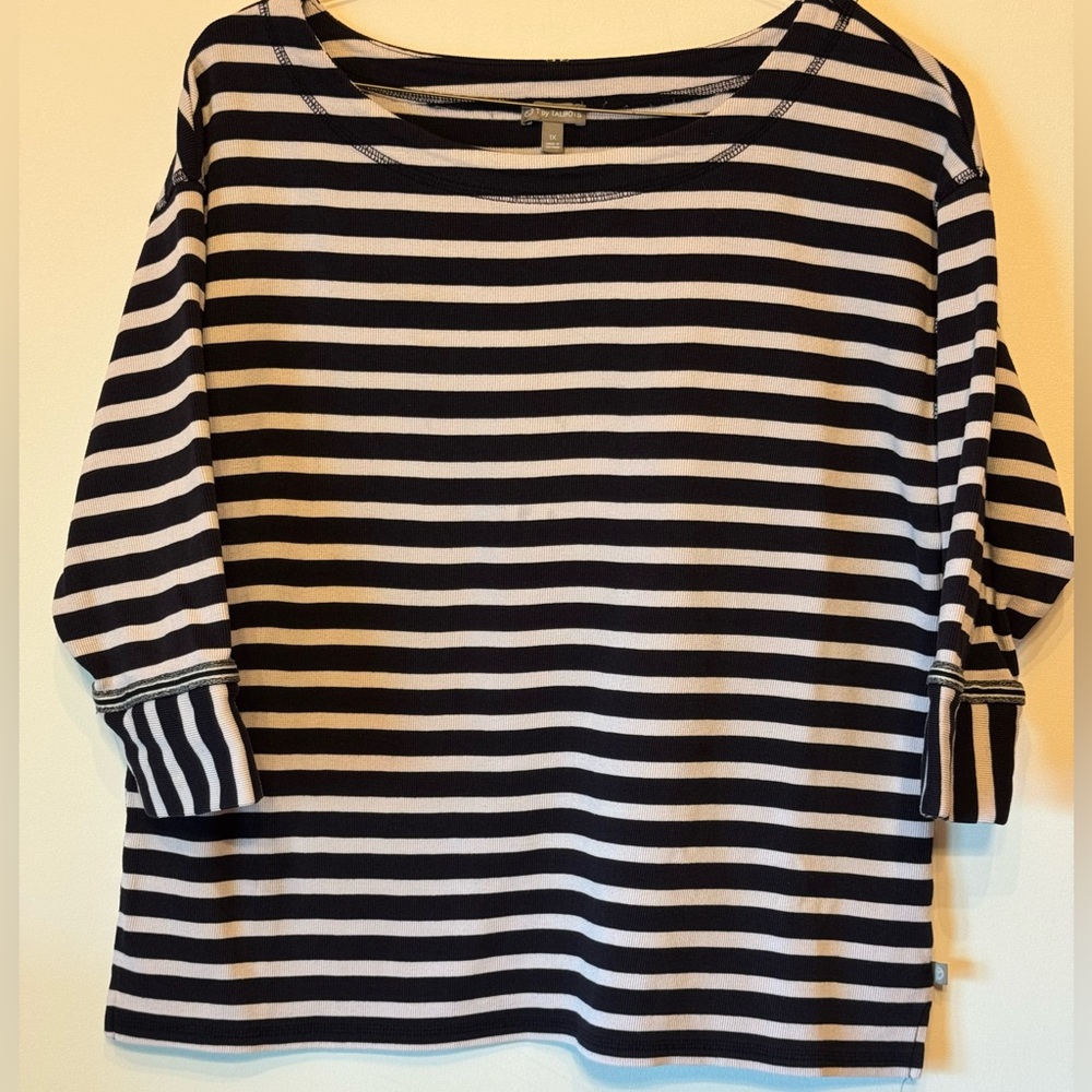 Talbots Navy and White Striped Long Sleeve Boat Neck Top Size 1X